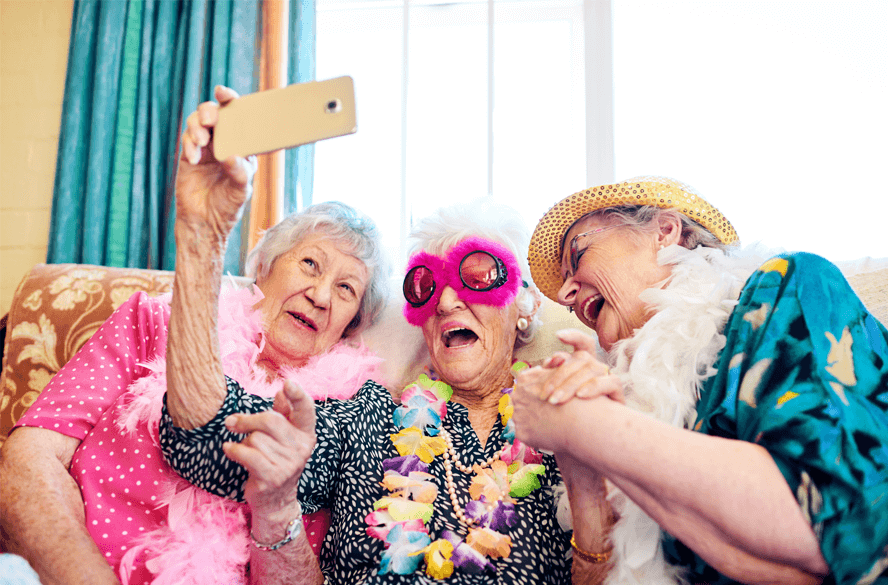 Old women taking selfie
